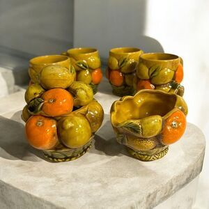 Vintage Inarco Japan Orange Spice 60s Cottage Fruit Retro MCM Mugs Sugar Creamer